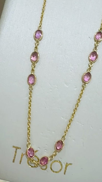 18K Gold Pink Sapphire Necklace – Oval Design