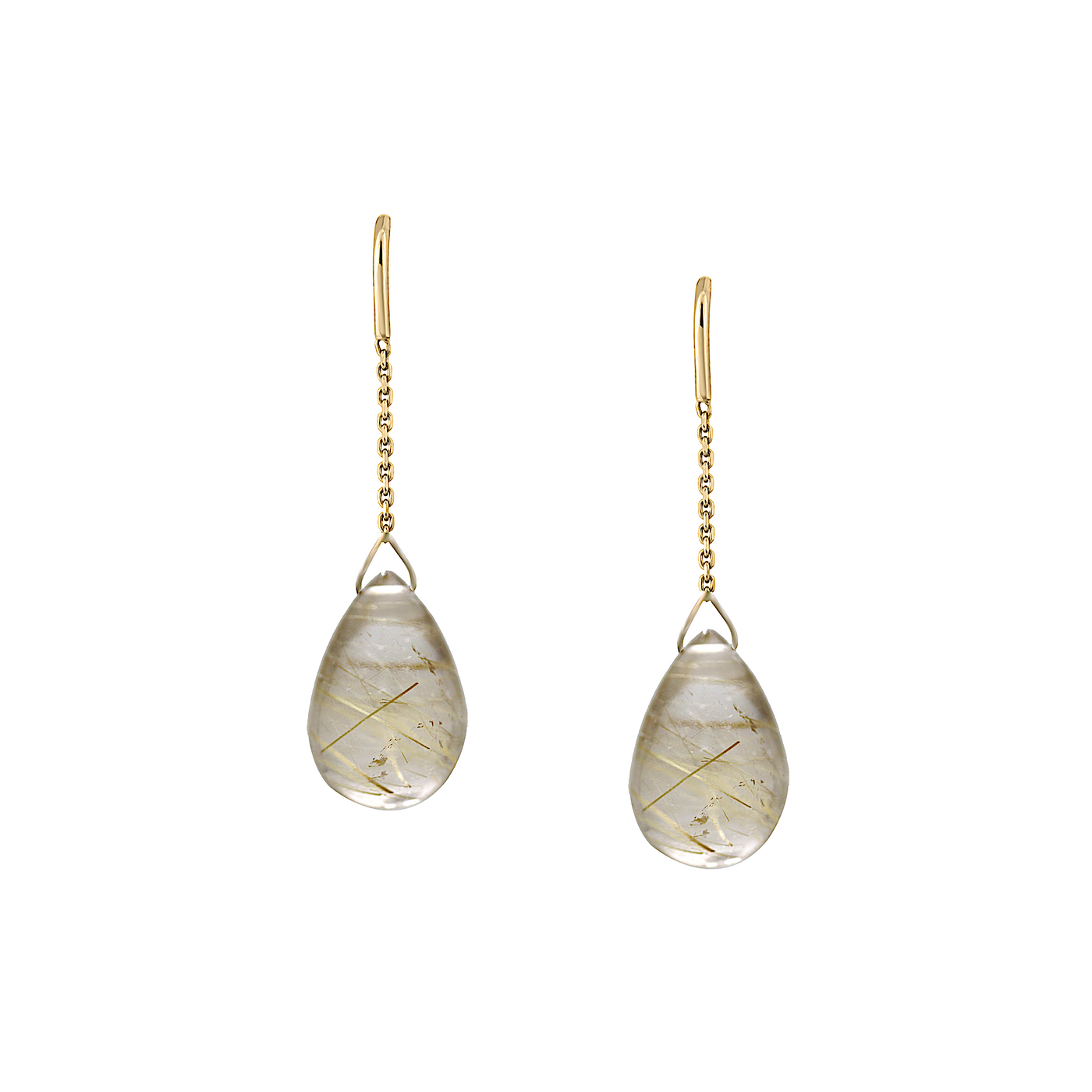 Golden Rutile Drops Earring In 18K Yellow Gold