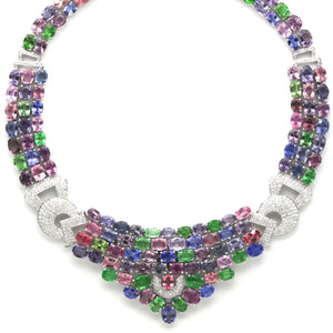 18K gold multicolor gemstone necklace flatlay – luxury handcrafted fine jewelry by Tresor Collection