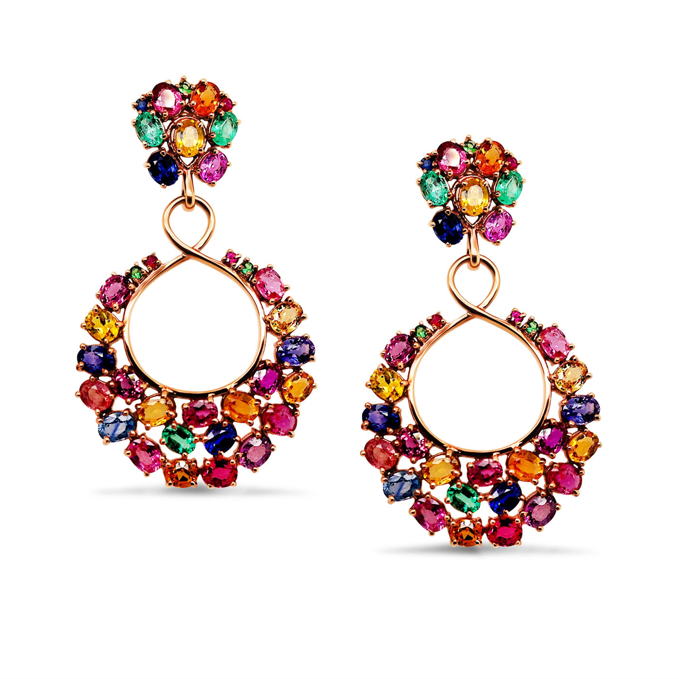 Multicolor Stone Earring In 18K Yellow Gold