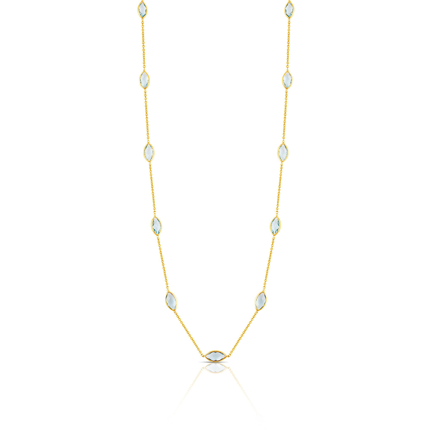 Aquamarine Marquise Station Necklace In 18K Yellow Gold