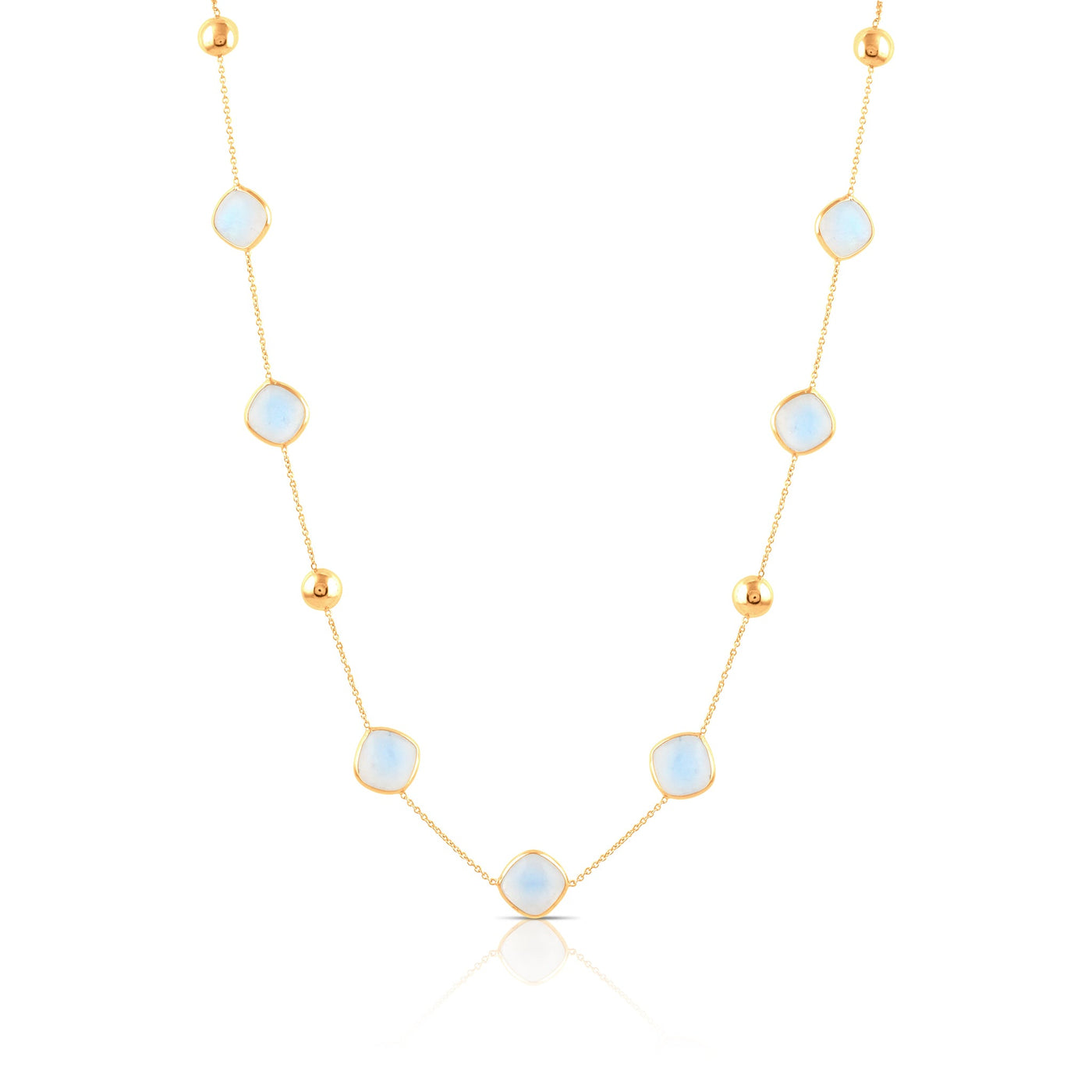 Rainbow Moonstone Square Necklace In 18K Yellow Gold