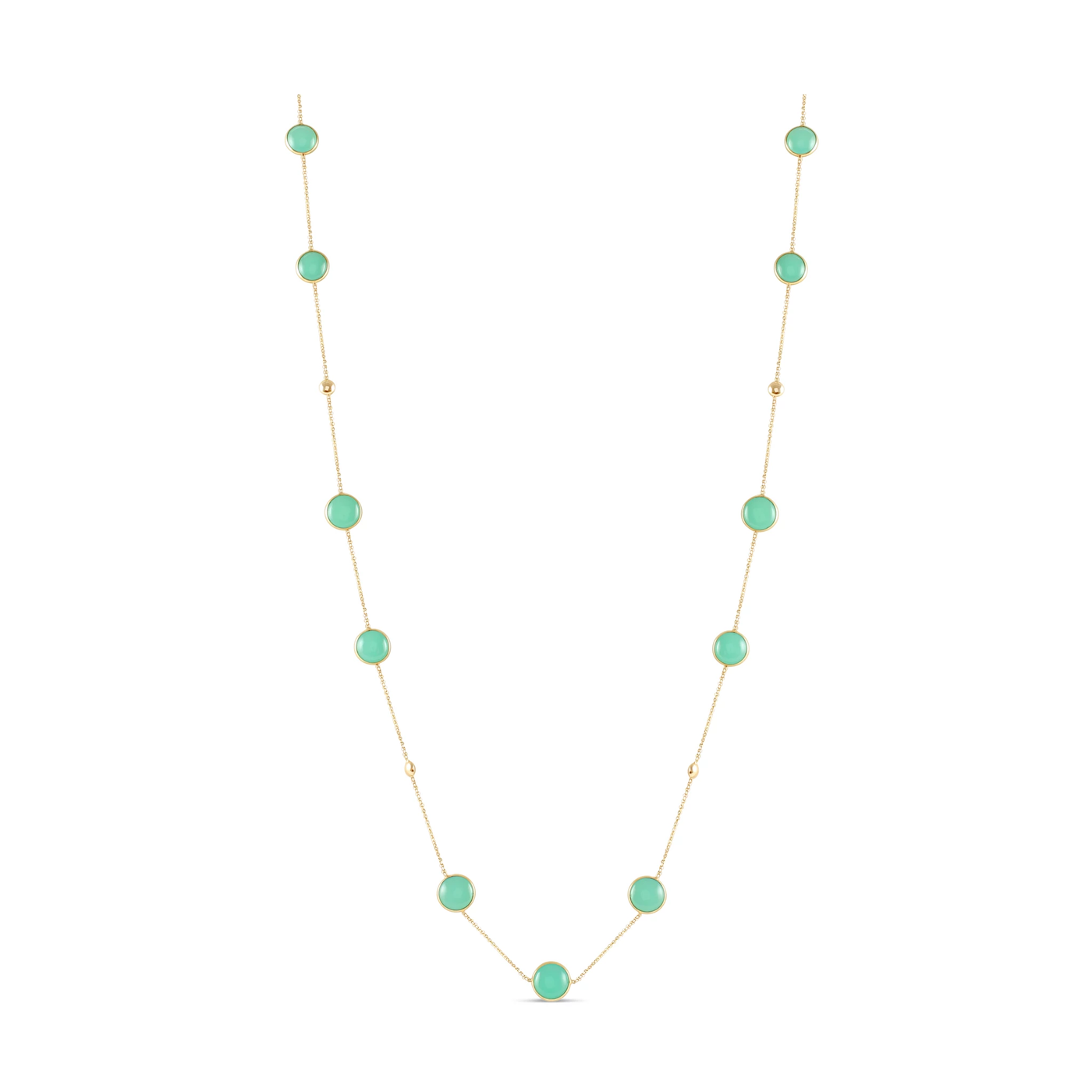 Chrysoprase Station Necklace In 18K Yellow Gold