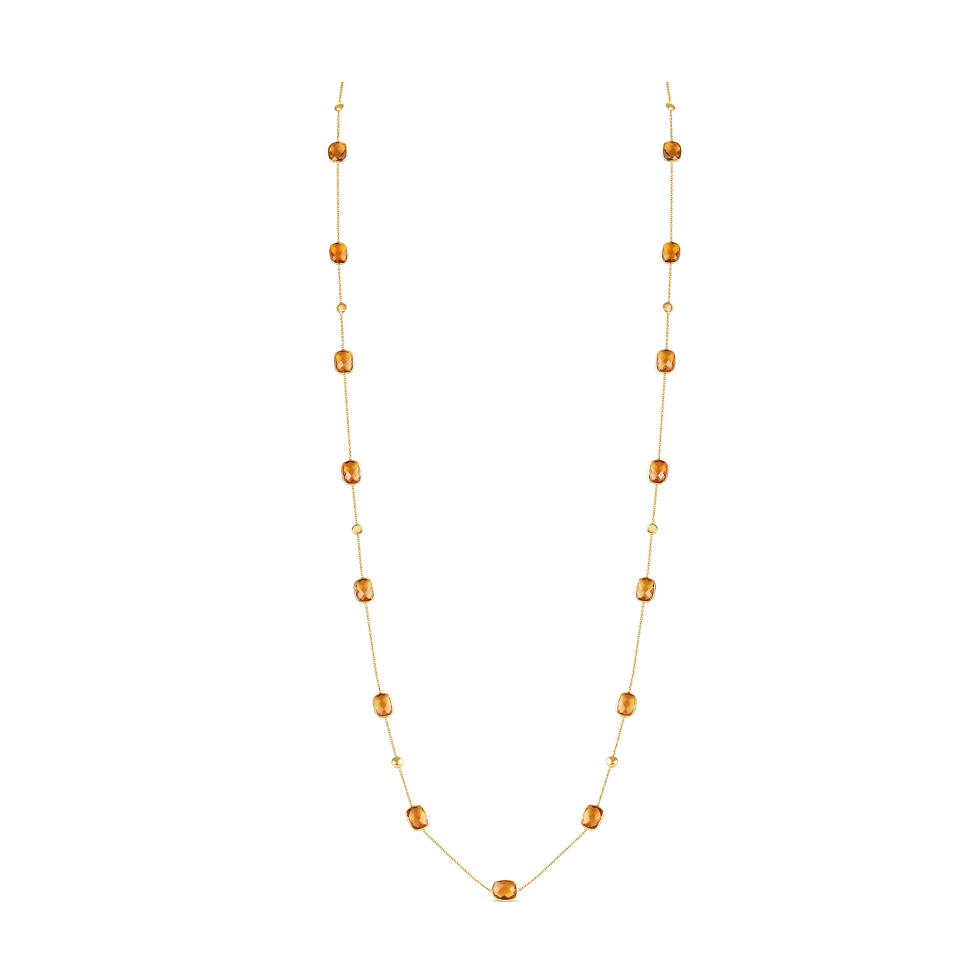 Citrine Station Necklace In 18K Yellow Gold