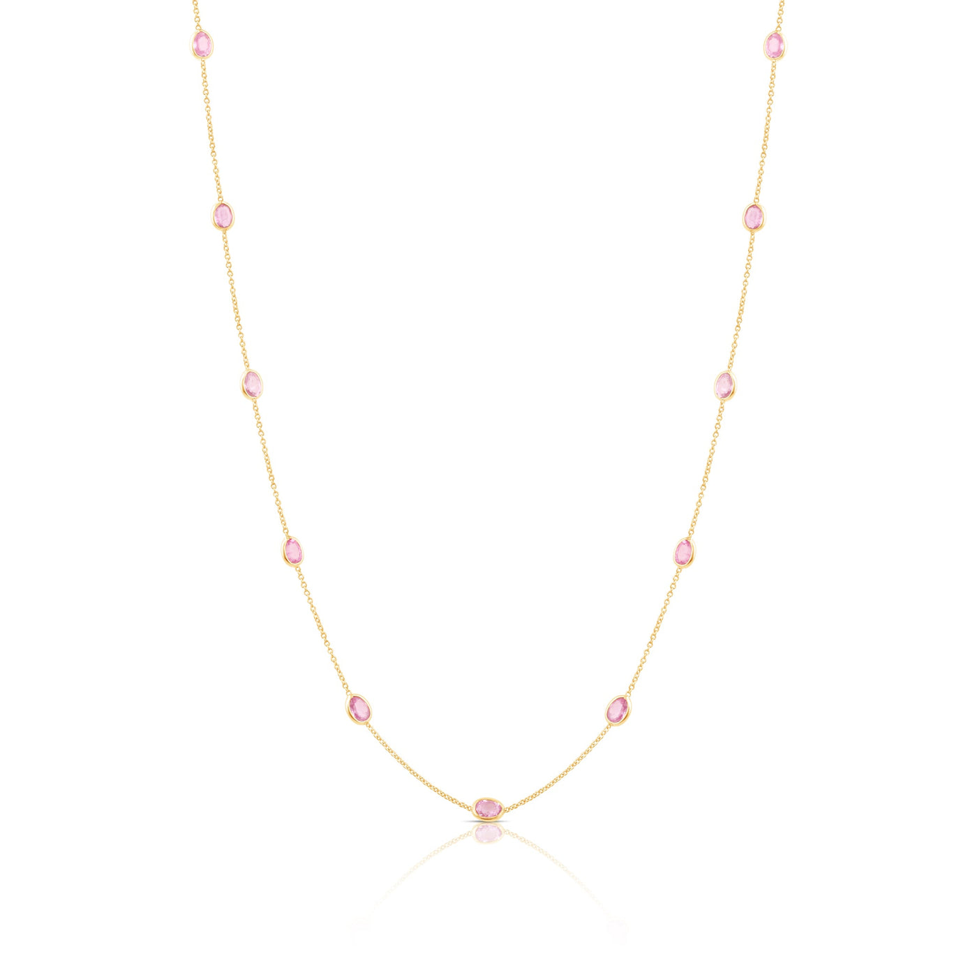 Pink Tourmaline Oval Necklace 18K Yellow Gold