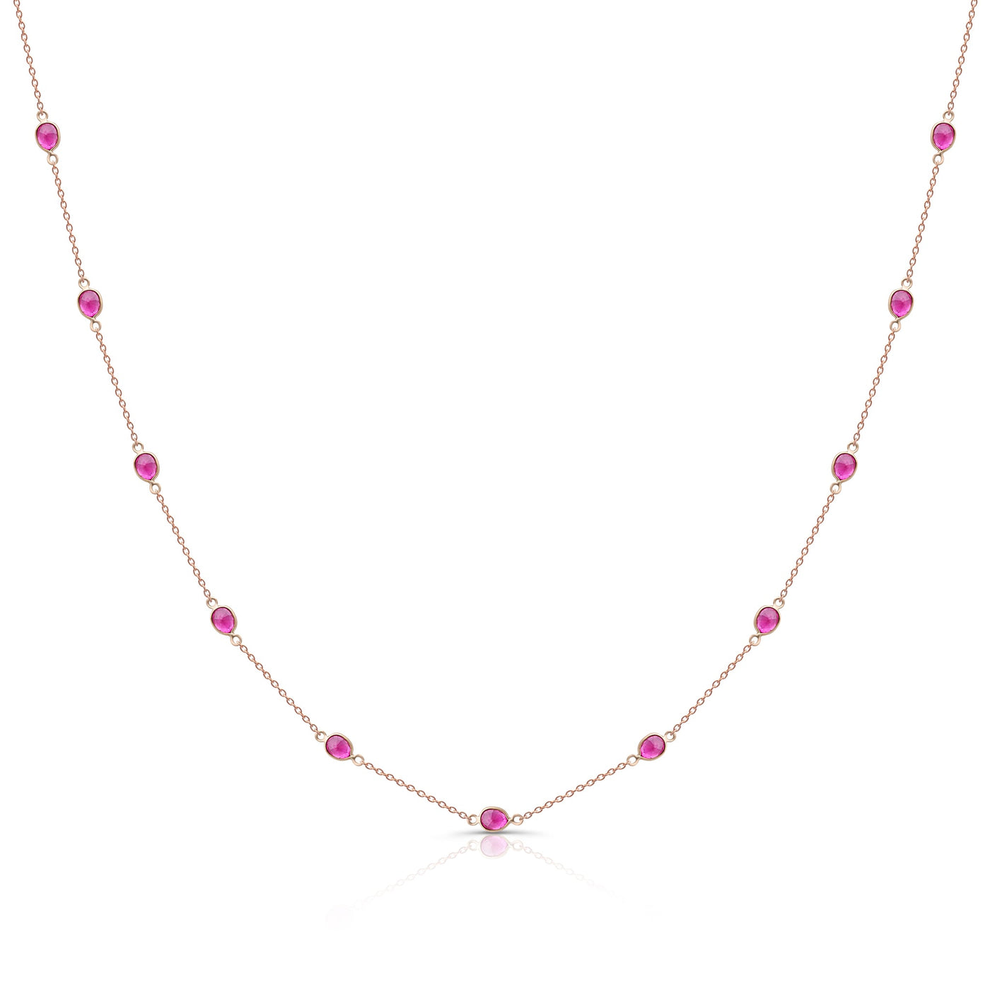 Ruby Necklace Oval Station In 18K Rose Gold