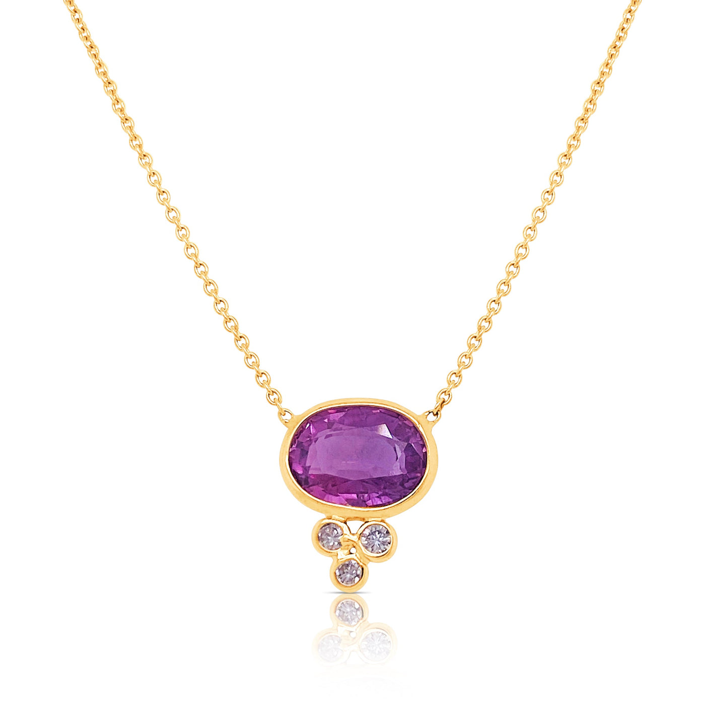 Pink Tourmaline Oval & Diamond Round Necklace In 18K Yellow Gold