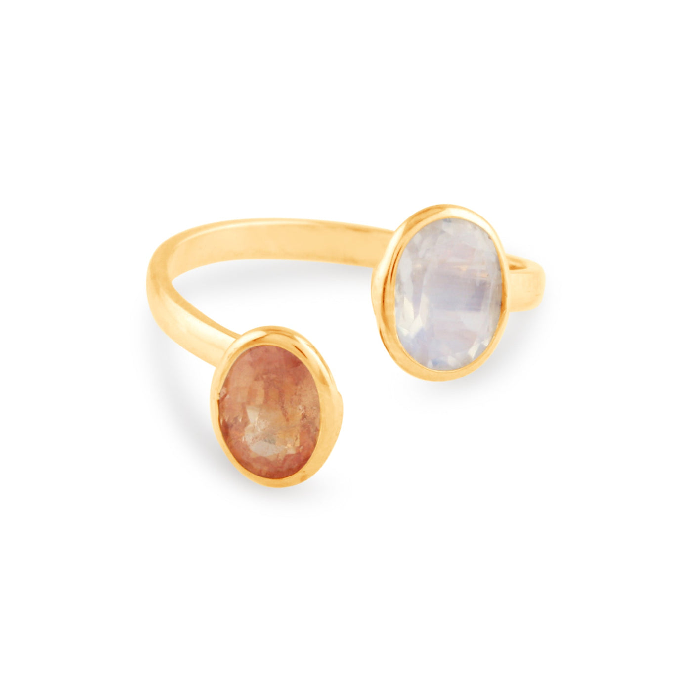 Rainbow Moonstone & Orange Sapphire Oval Ring In 18K Yellow Gold