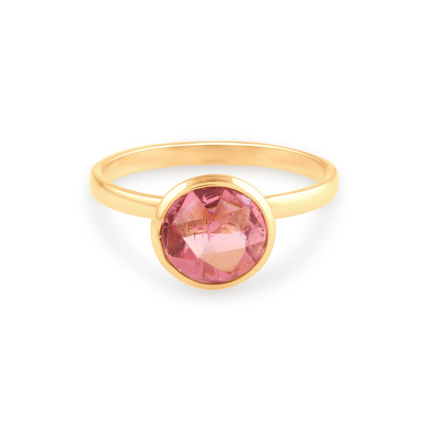 Pink Tourmaline Round Ring In 18K Yellow Gold