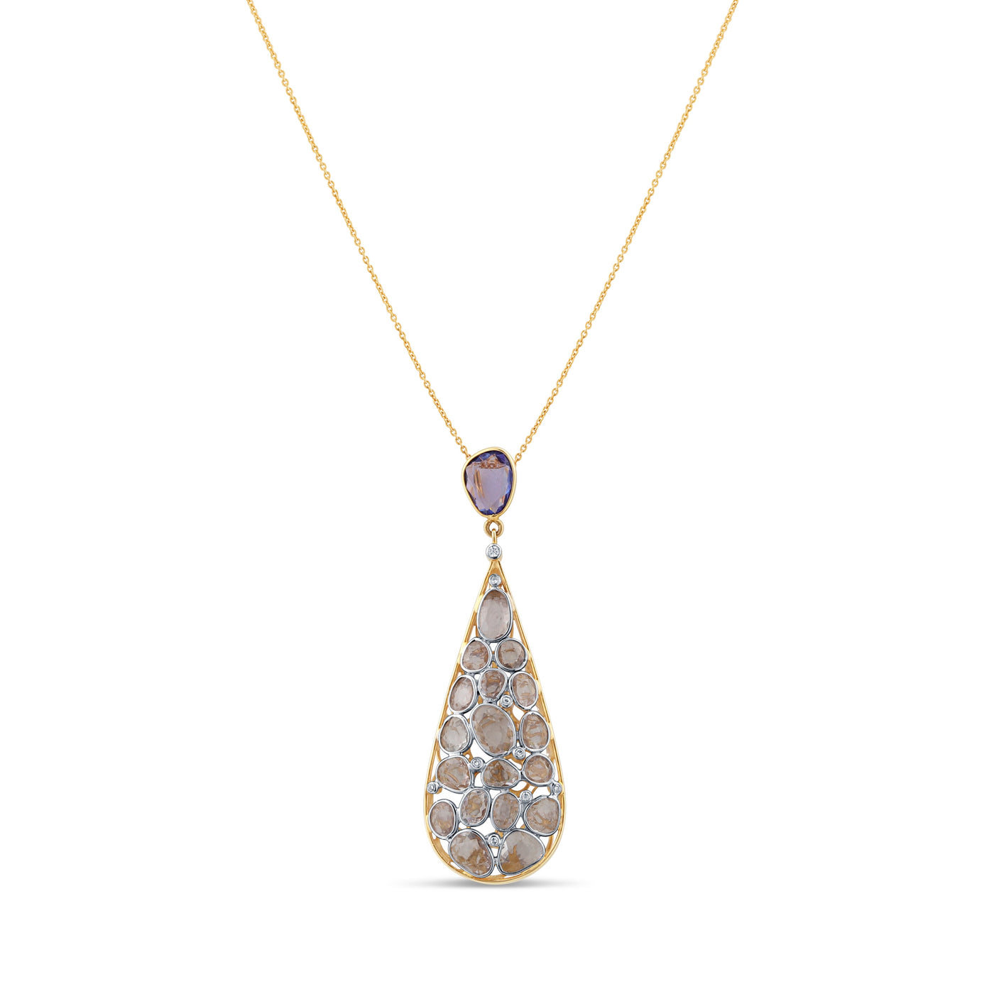 White Sapphire & Tanzanite Pendant In 18K Yellow Gold