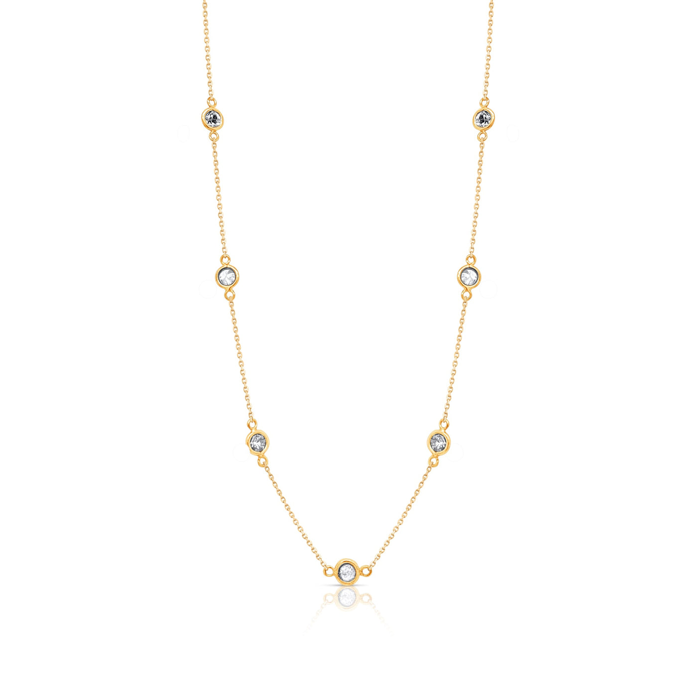 Diamond Station Necklace In 18K Yellow Gold