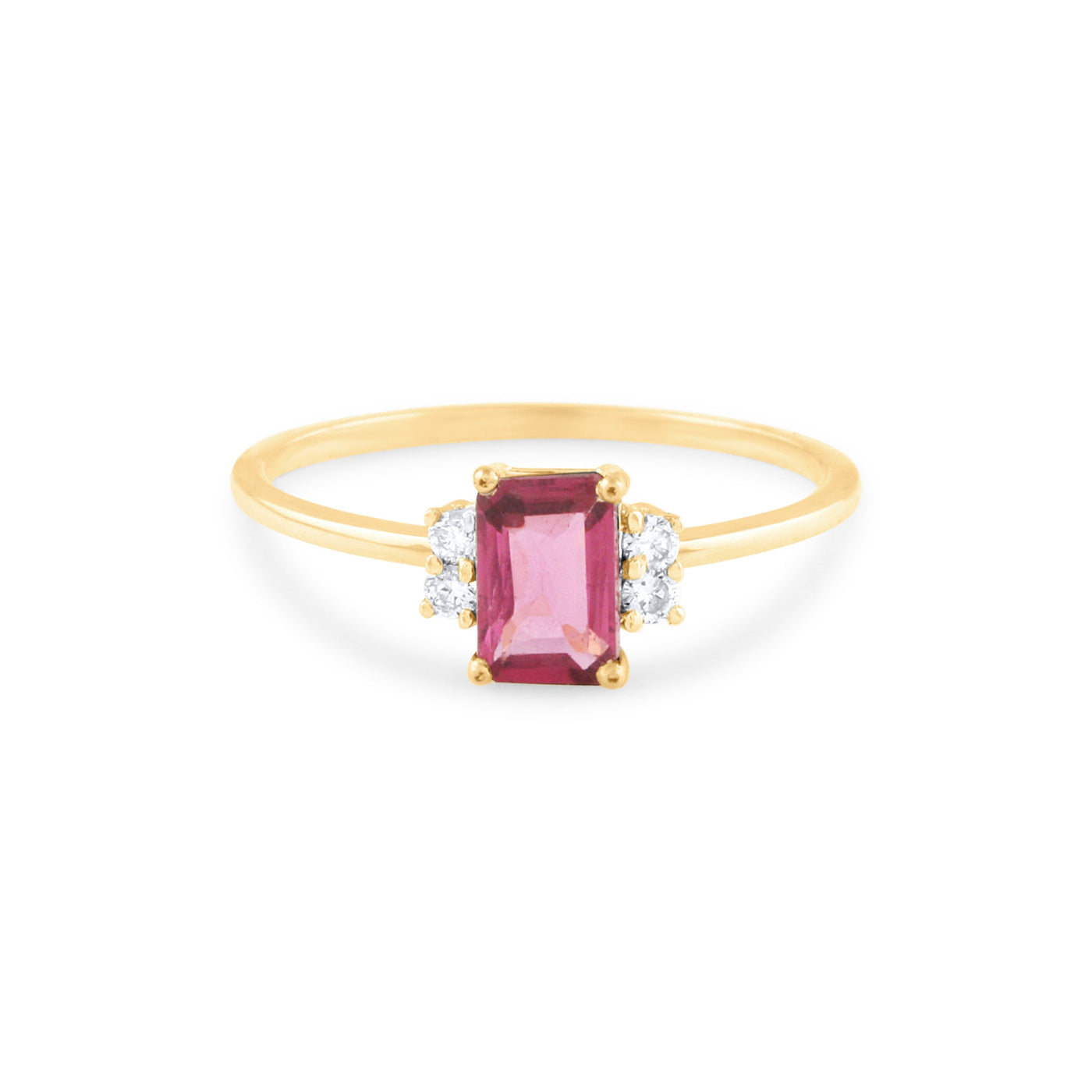 Rhodolite Rect. & Diamond Round  Ring In 18K Yellow Gold