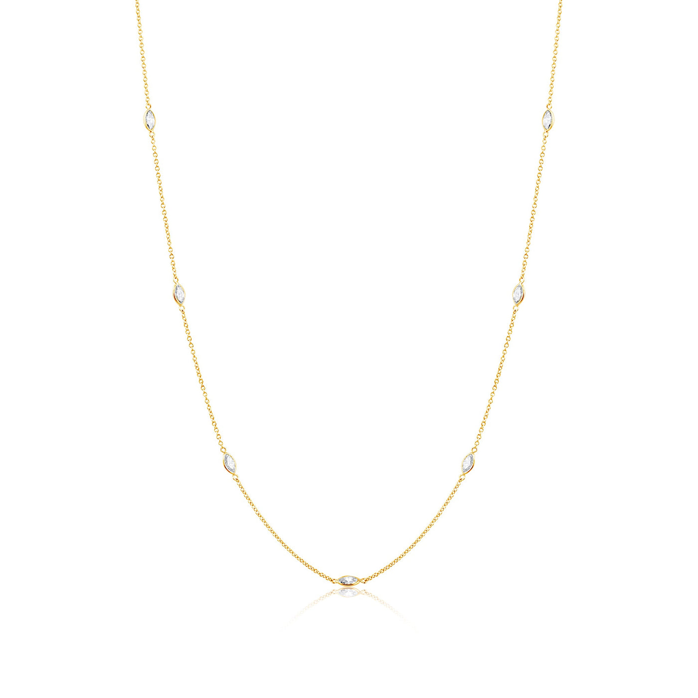 Diamond Marquise Station Necklace In 18K Yellow Gold