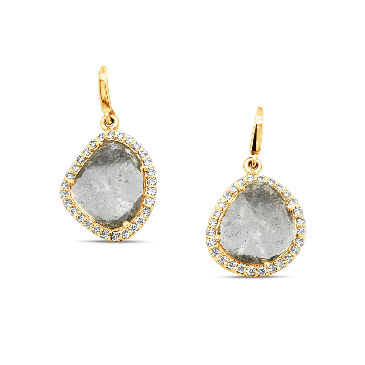 Diamond & Diamond Slices Earring In 18K Yellow Gold