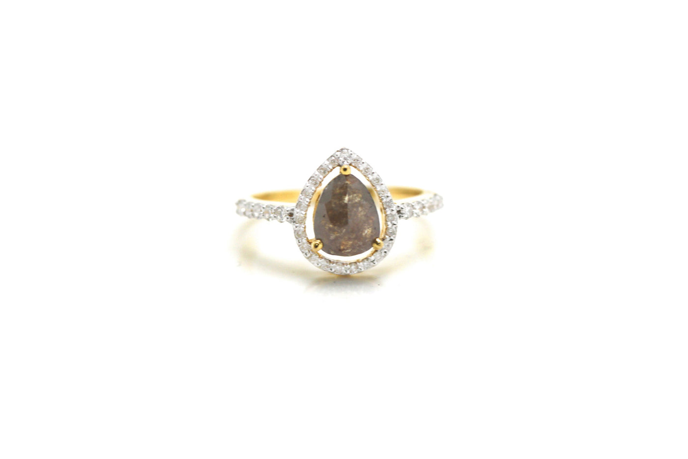 Organic Diamond With Round Brilliant Diamond Ring In 18K Yellow Gold