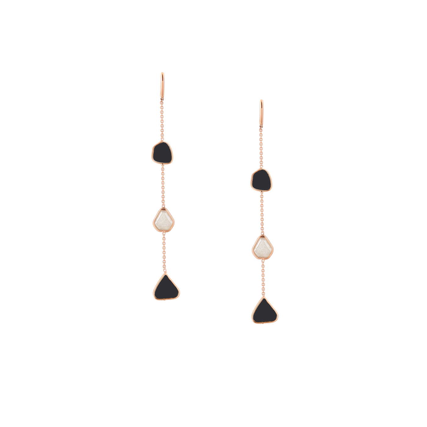 Organic Black & White Diamond Slices Earring In 18K Yellow Gold