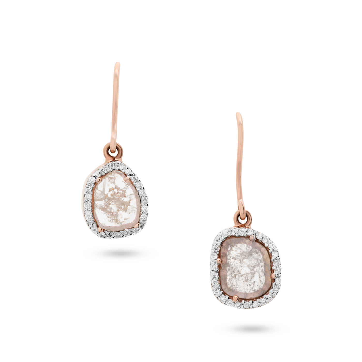 Organic Diamond Slice With Diamond Pave Earring In 18K Rose Gold