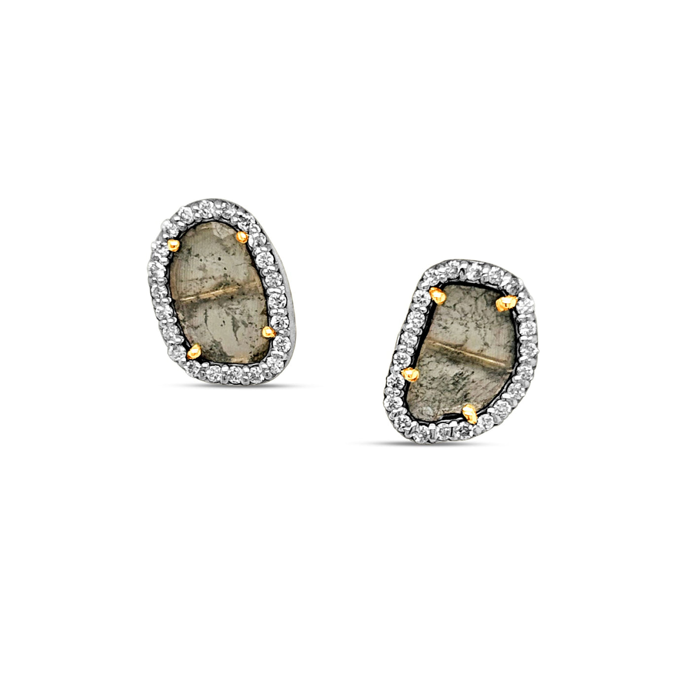 Diamond Slice & Diamond Studd Earring In 18K Yellow Gold